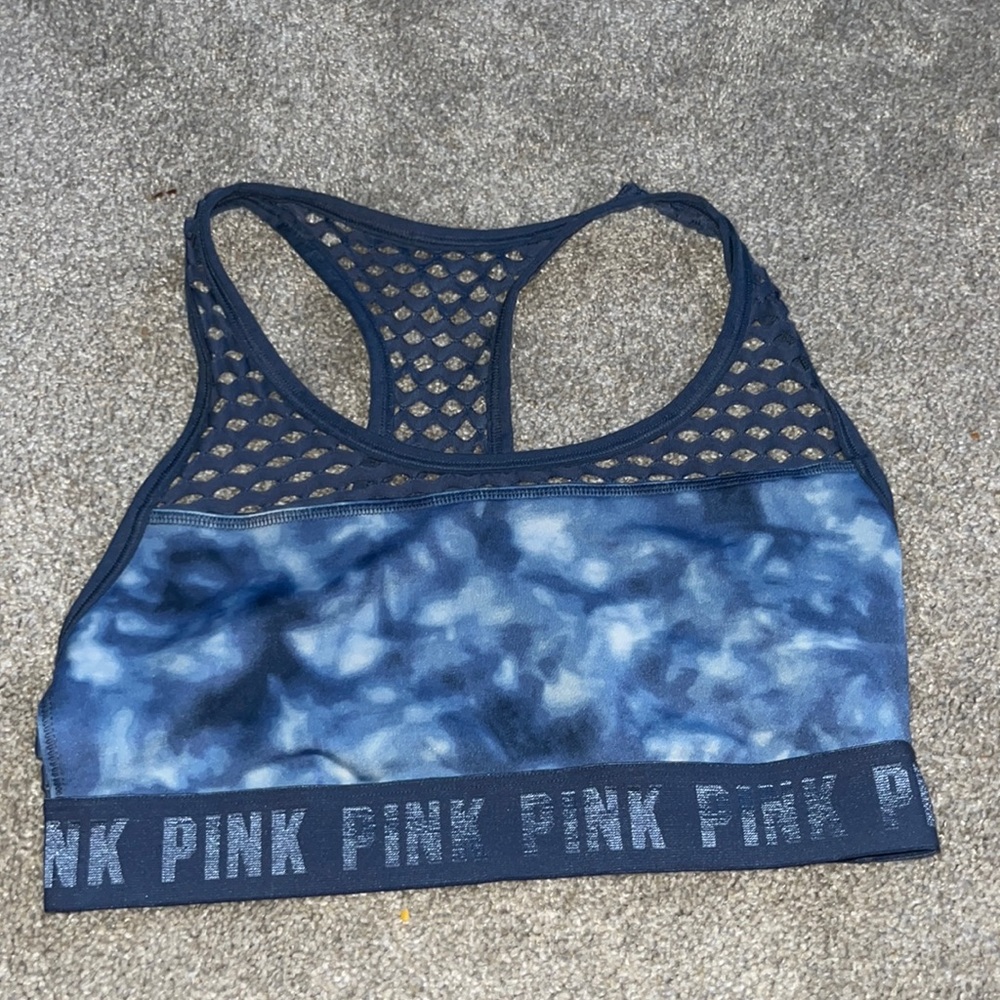 blue tie-dye PINK sports bra - size M